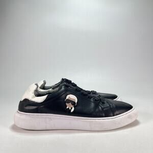 Karl Lagerfeld Paris Men’s Black Leather Sneakers Karl Head Logo-Men's Size 9M